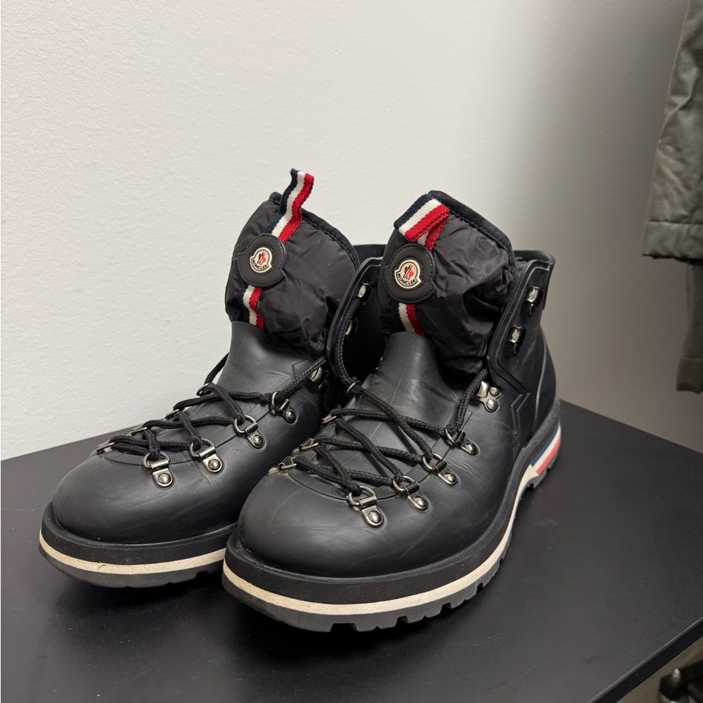Moncler Black and White Lace-Up Boots